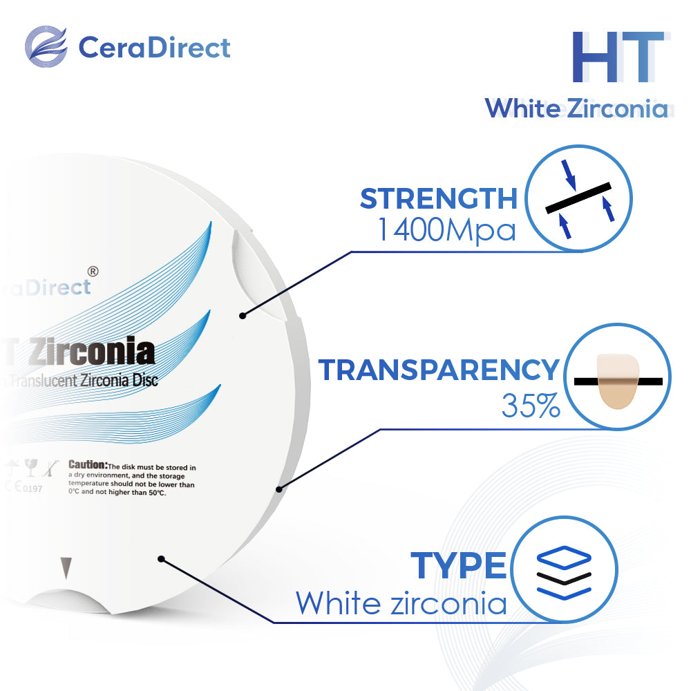 HT— Sistema Zirkonzahn de disco de zirconio blanco (95 mm)